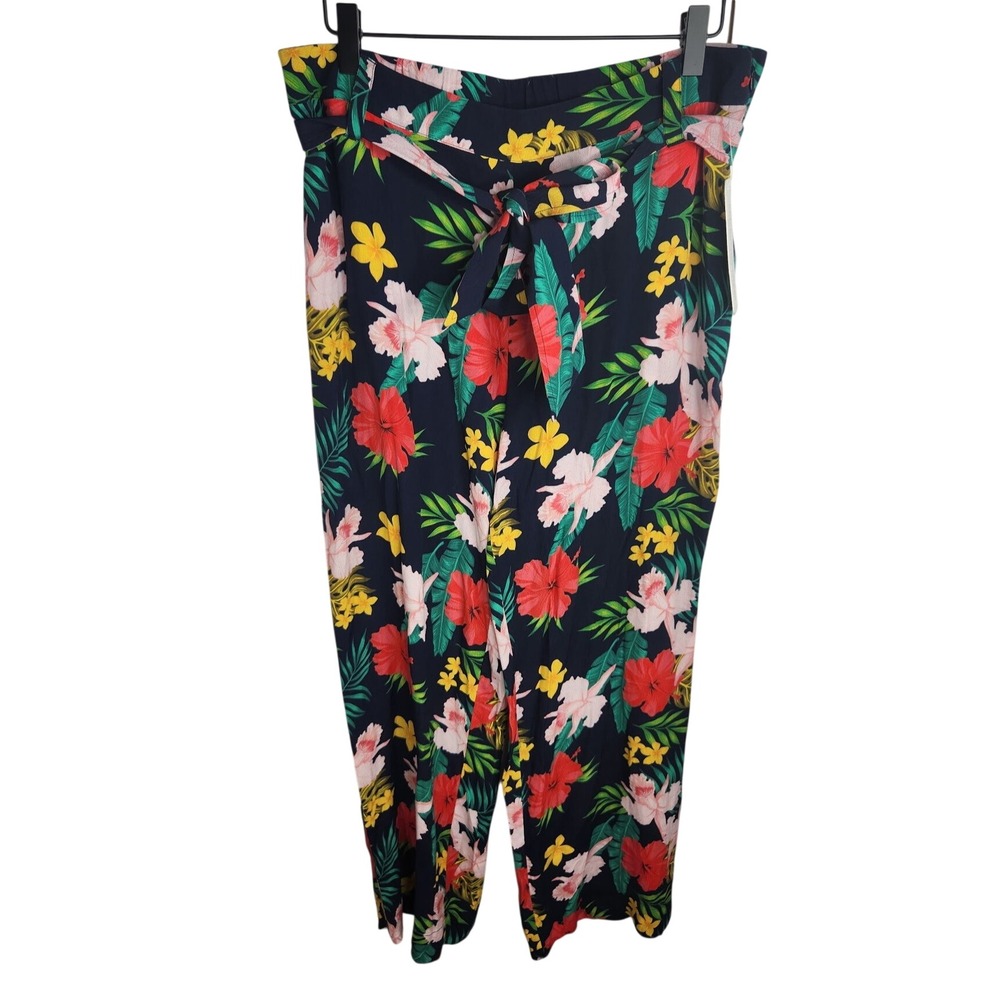 Soft Surroundings Everglade Pants Women M Nautical Navy Tropical Floral Wide Leg